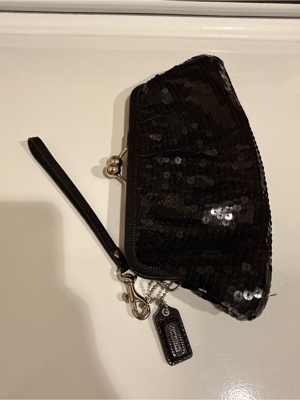 Coach Black Sequin Wristlet Clutch